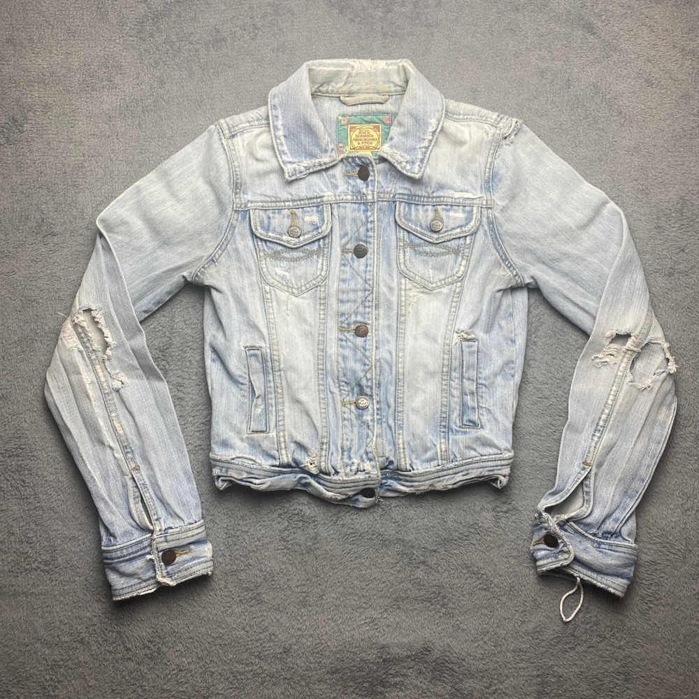 Abercrombie & Fitch Denim Jacket Womens Medium Y2K Vintage Distressed Light Wash